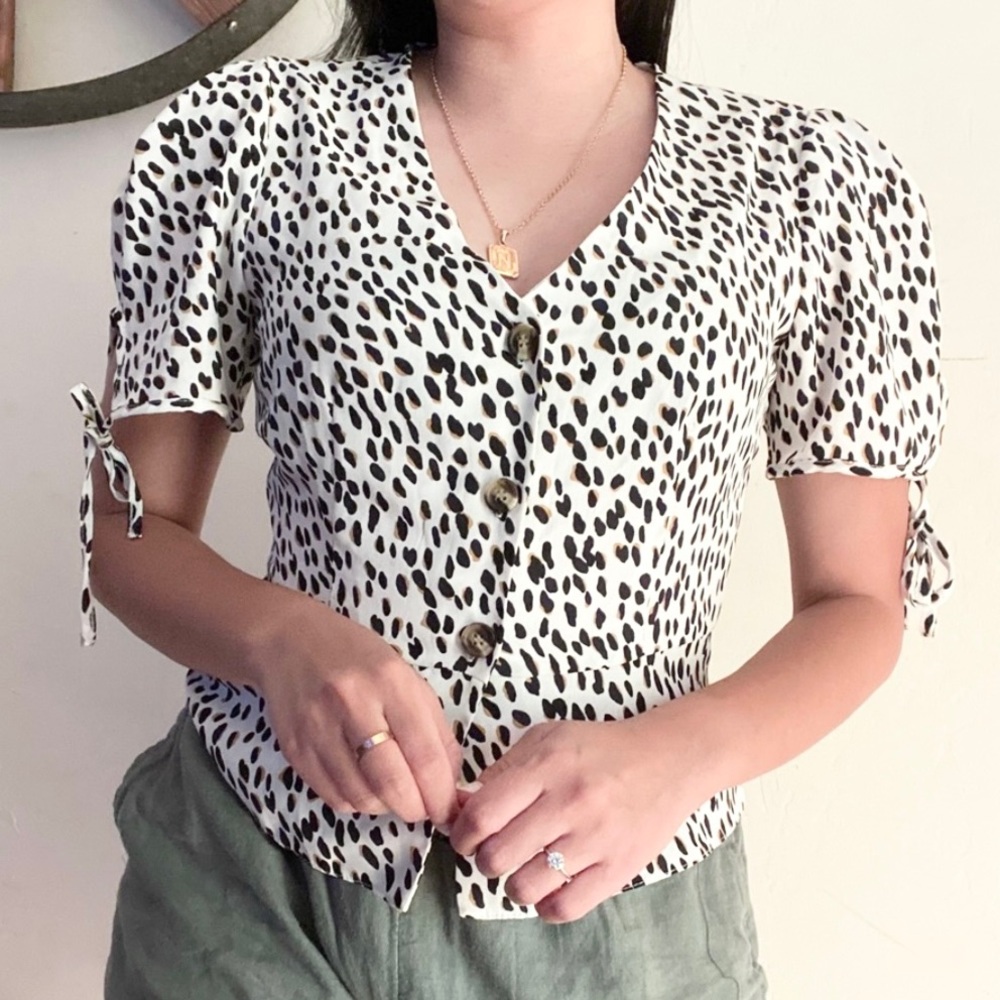 Topshop Leopard Spot Button Down Peplum Top